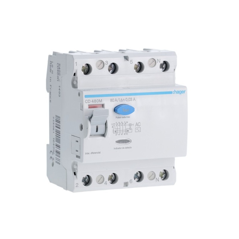 INTERRUPTOR DIFERENCIAL TIPO AC, 4P, 80A