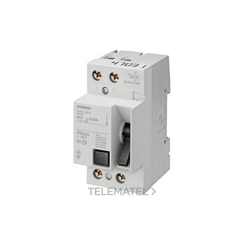 Siemens Interruptor Diferencial 2x63A 300mA 70mm 5SM3616-0