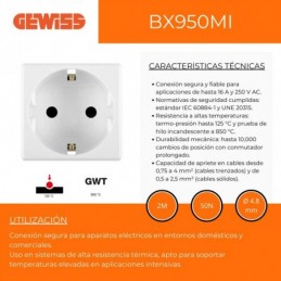 Gewiss base norma española 250v ac 2p+t 16A GW20265