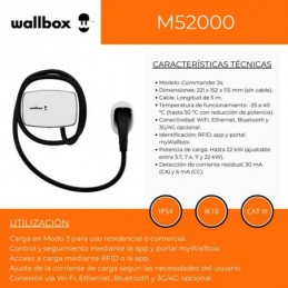 Cargador para vehículo eléctrico Wallbox Commander 2S 22kW tipo 2 y cable de 5 metros, color blanco