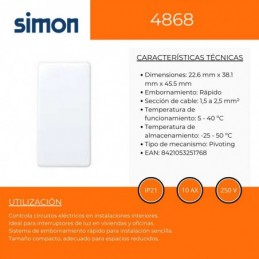 Conmutador estrecho Blanco Simon 27 10AX 250V 27201-64