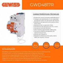 Dispositivo de rearme automático Gewiss ReStart RD 2P 25A 0,03A 3 MÓDULOS GWD817R