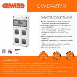 Gewiss Cuadro Q-DIN 10 módulos 2 bases alojables iec 16A + 2 iec 16/32a IP65 GW68003N