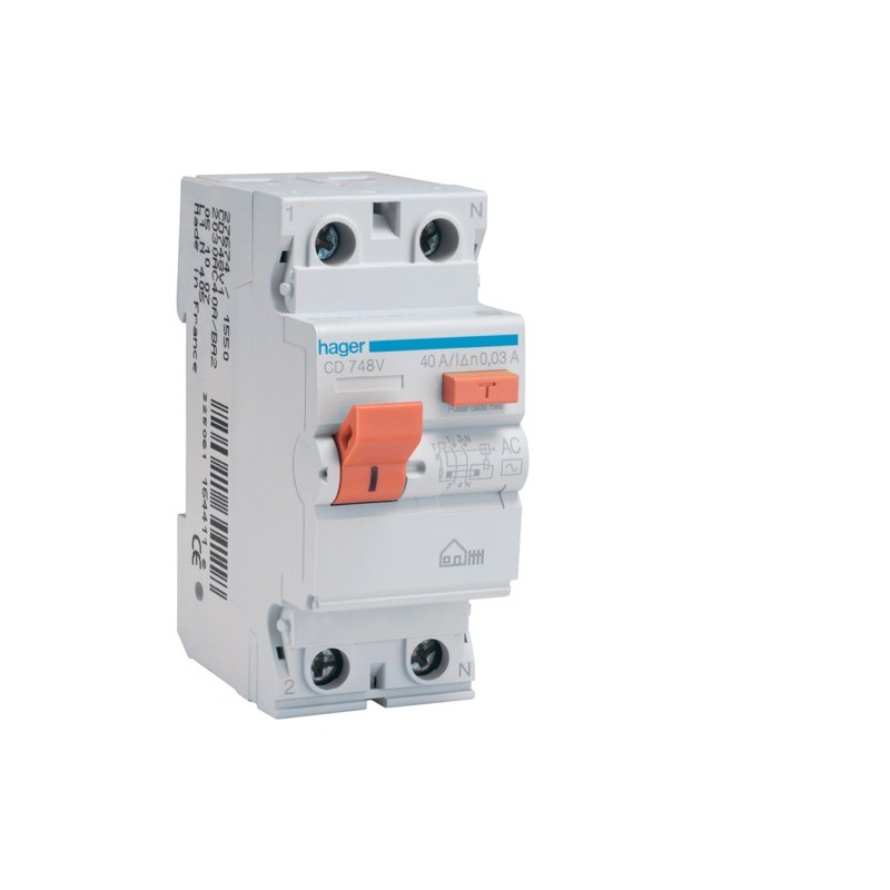 Hager Interruptor Diferencial 2P 40A 30mA AC CD748V