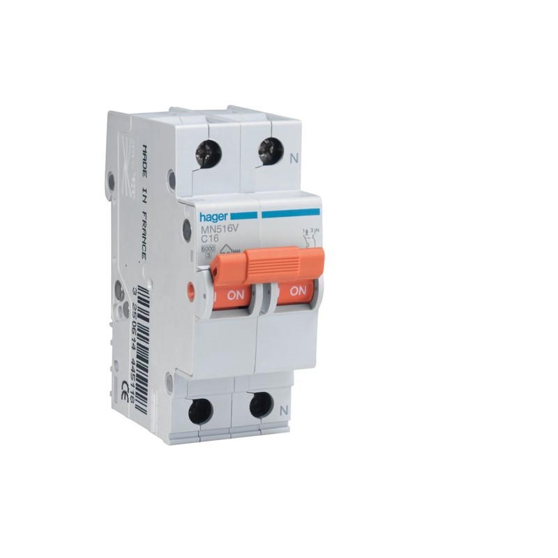 Hager Interruptor Automático Magnetotérmico 1PN 16A C6KA MN516V