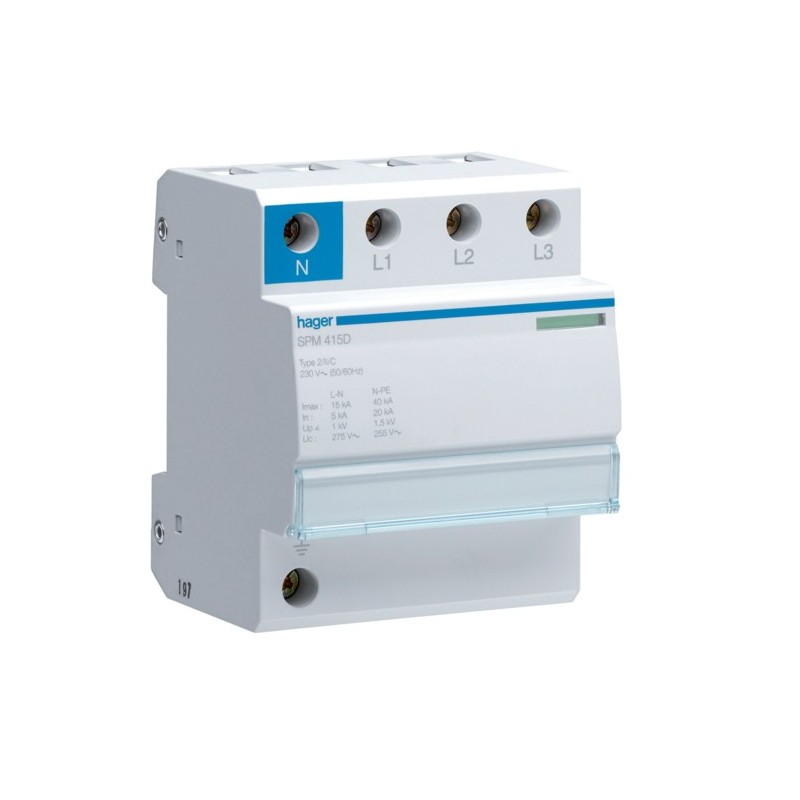 Hager Limitador Sobretensión Monobloc 3PN 15KA 440/275V SPM415D